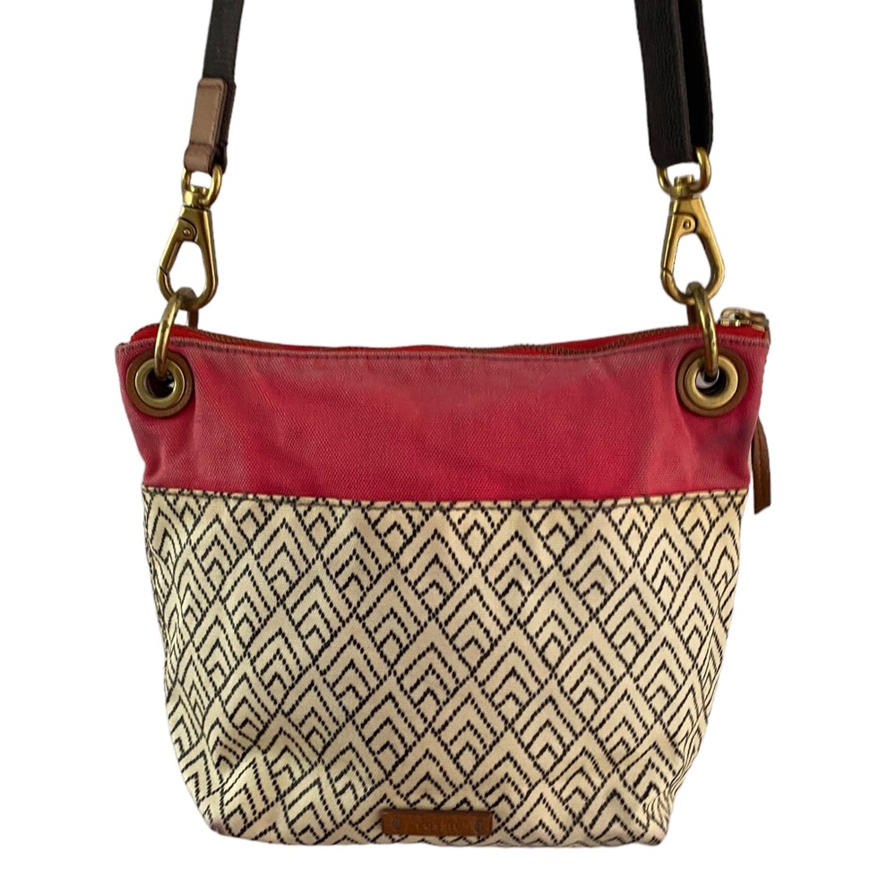 Fossil Boho Mixed Print Canvas Crossbody Purse Wi… - image 1